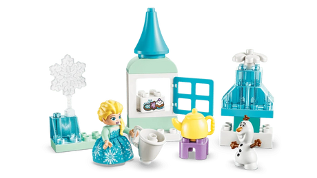 LEGO DUPLO Frozen tower and ice builds with Elsa, Olaf, teapot and snowflake pieces