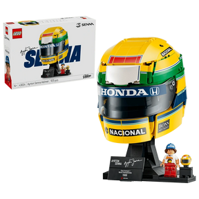 LEGO Ayrton Senna Helmet 43024 built model with Senna minifigure and product box
