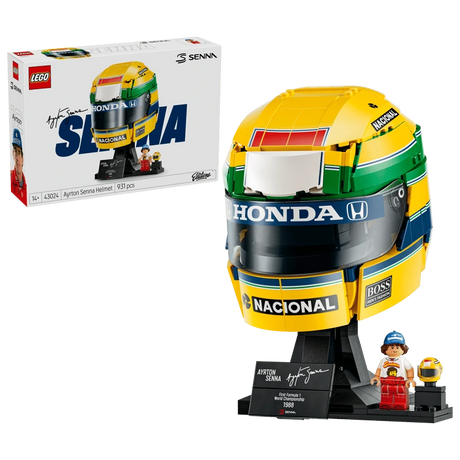 LEGO Ayrton Senna Helmet 43024 built model with Senna minifigure and product box