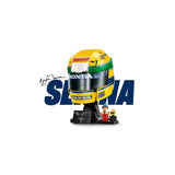 LEGO Ayrton Senna Helmet 43024 with Ayrton Senna signature and SENNA graphic in the background