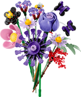 Front view of the completed LEGO Editions Olivia Rodrigo's Flower Bouquet 11507 with flowers, butterflies and a bee