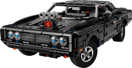 LEGO Technic black Dodge Charger R/T car model shown from the front angle