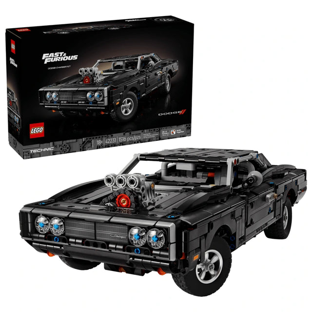 LEGO Fast and Furious Dodge Charger R/T Car 42231 box with black Technic car model
