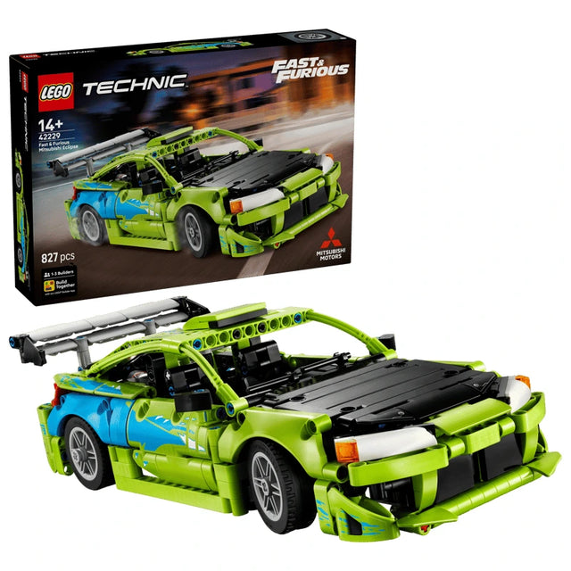 LEGO Fast and Furious Mitsubishi Eclipse Car 42229 box with green and blue Technic car model