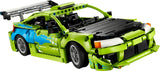 LEGO Technic green and blue Mitsubishi Eclipse car model with black bonnet and rear wing