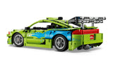 Side view of LEGO Technic Mitsubishi Eclipse car with green and blue bodywork
