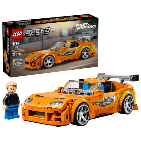 LEGO Speed Champions The Fast and The Furious Toyota Supra MK4 box with built orange car and minifigure