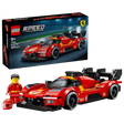 LEGO Ferrari 499P box with built race car model and Ferrari driver minifigure