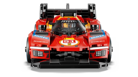 Front view of the LEGO Ferrari 499P race car model