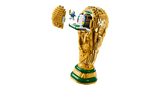 LEGO FIFA World Cup Official Trophy opened at the top to show the hidden display scene and blue minifigure above the green based trophy