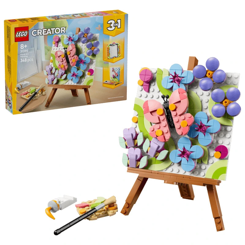 LEGO Floral Art Decor Painting 31390 box with floral easel model, brush and palette
