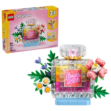 LEGO Floral Decor Perfume Bottle 31383 box with perfume bottle model, flowers and 3 in 1 rebuild icons