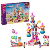 LEGO Friends Candy & Cupcake Ferris Wheel box with completed fairground set and minidolls