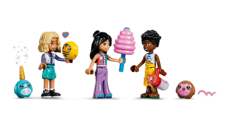 LEGO Friends minidolls with cotton candy, lollipop, donut, narwhal and bee accessories