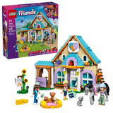 LEGO Friends Horse and Pet Vet Clinic 42651 box with build, figures and animals on display