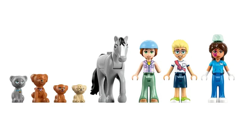 LEGO Friends Horse and Pet Vet Clinic 42651 minidolls Autumn, Olly, Eniko with horse, dogs and cat
