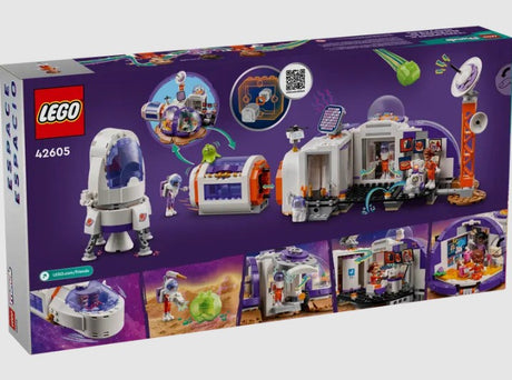 Back of LEGO Friends 42605 box with features and play scenes from Mars Space Base in Ireland