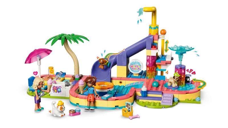 LEGO Friends water park build with slide, pool, fountain, mini-dolls and animal figures
