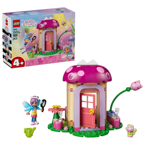 LEGO Gabby's Dollhouse Kitty Fairy's Garden House 11212 box with the completed garden house, Gabby and Kitty Fairy