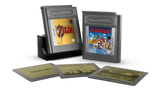 LEGO Nintendo Game Boy cartridges for The Legend of Zelda and Super Mario Land with display stand and three screen display pieces laid out in front