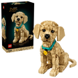 LEGO Golden Retriever Puppy box beside the completed sitting puppy model