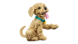 LEGO Golden Retriever Puppy model in side view with one front paw raised and pink tongue showing