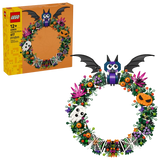 LEGO Halloween Wreath 40825 box beside the completed Halloween wreath