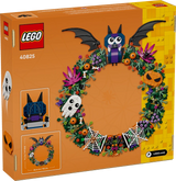 LEGO Halloween Wreath 40825 box showing the completed wreath with a bat, ghost, pumpkin and spider webs