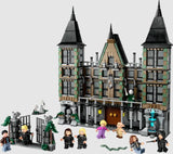 LEGO Harry Potter Malfoy Manor 76453 set with all minifigures and castle front view