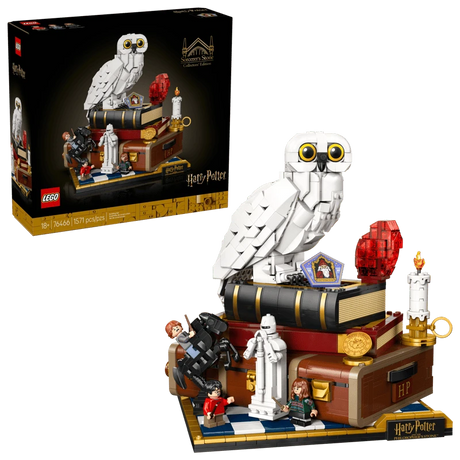 LEGO Harry Potter Philosopher's Stone Collectors' Edition box beside the completed Hedwig display model