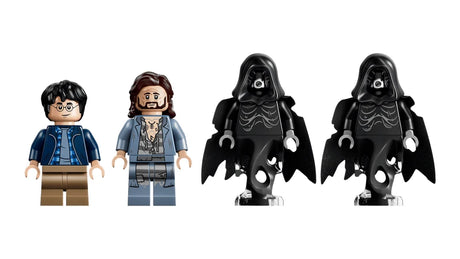 LEGO Harry Potter and Sirius Black minifigures beside two black Dementor figures
