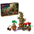 LEGO Harry Potter Hogwarts Herbology Plants box beside built potted plant models, table display, earmuffs and flower accessories
