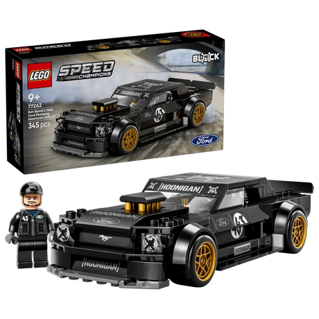 LEGO Speed Champions Hoonicorn box with built black car model and driver minifigure 