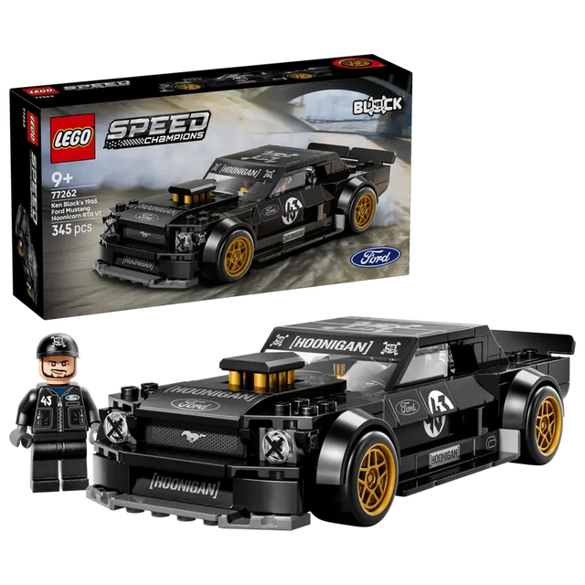 LEGO Speed Champions Hoonicorn box with built black car model and driver minifigure 