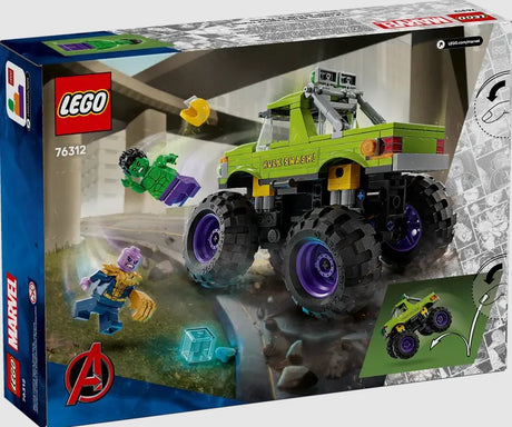 LEGO Hulk Truck vs. Thanos 76312 box rear showing set features – Ireland