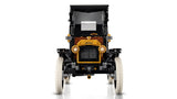 Front view of the LEGO Icons Ford Model T with gold radiator surround, round headlights, split windscreen and white tyres
