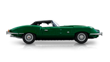 Side profile of the green LEGO Icons Jaguar E-Type 11381 with the roof folded down
