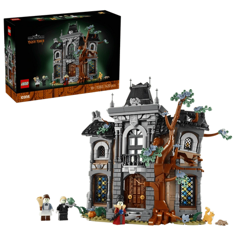 LEGO Icons Mayor Manor 11383 built model beside the product box