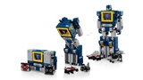 LEGO Icons Transformers Soundwave 10358 converting from robot to cassette player mode with Ravage and Laserbeak figures