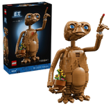 LEGO Ideas E.T. the Extra-Terrestrial 21370 box beside the completed model holding the flower pot