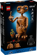 Back of the LEGO Ideas E.T. the Extra-Terrestrial 21370 box showing the completed model, flower pot and movable features