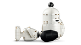 LEGO Snoopy figure lying horizontally with his white body, black ear and nose visible, shown separately from the doghouse.