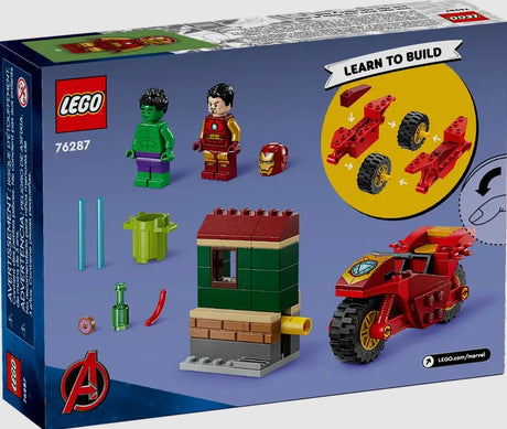 Back of LEGO Iron Man with Bike and The Hulk 76287 box Ireland