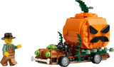 Completed LEGO Jack-O'-Lantern Pickup Truck 40822 build with the farmer minifigure