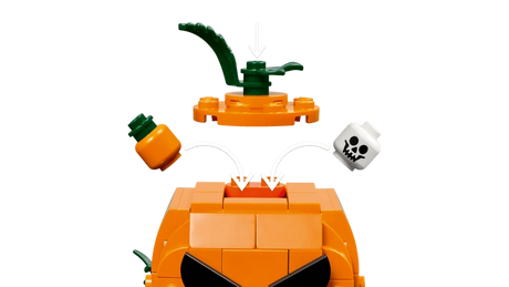 LEGO Jack-O'-Lantern Pickup Truck 40822 opening pumpkin showing the removable top, pumpkin head and skull