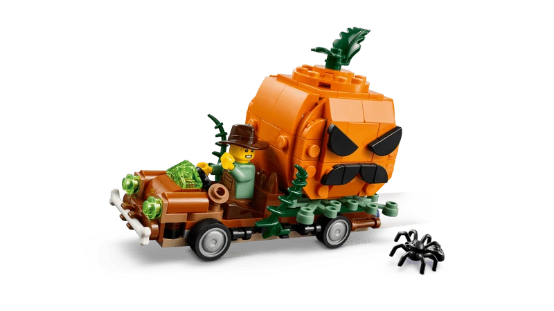 LEGO Jack-O'-Lantern Pickup Truck 40822 vehicle with the farmer minifigure and black spider