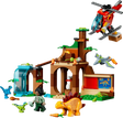 Completed LEGO Jurassic World Velociraptor, Stegosaurus & Pteranodon Rescue 77981 set with the rescue centre, helicopter, four baby dinosaurs and two minifigures 