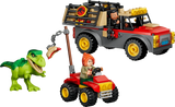 Completed LEGO Jurassic World Young T. rex Transport Truck 77978 set with the transport truck, ATV, young T. rex and two minifigures