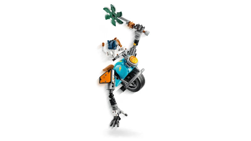 LEGO Fortnite KIT motorcycle mech posed with green weapon accessory