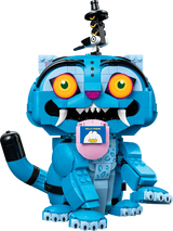Completed LEGO KPop Demon Hunters Derpy Tiger and Sussie Bird 72537 model with Sussie on Derpy's head and a love note in his mouth